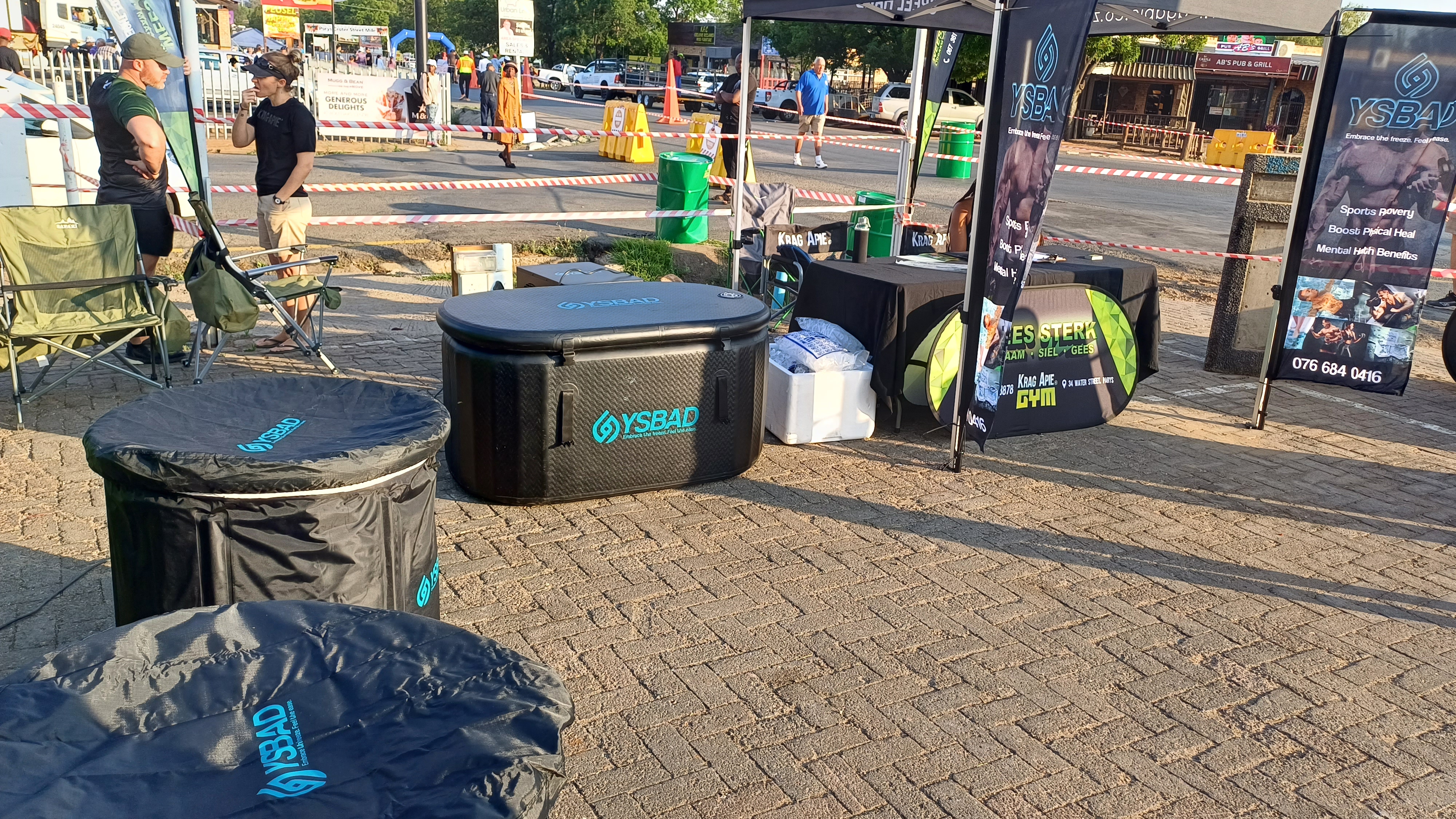 Athlete using YSBAD ice bath at outdoor event